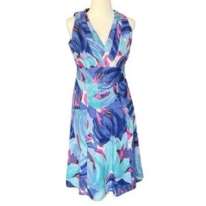Vintage Y2K Abstract Floral Cotton V-Neck Sleeveless Halter Midi Dress 6 2000s